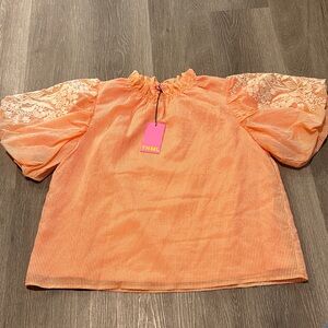 THML Orange Striped Blouse with Lace Sleeves